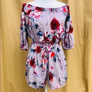Floral print Romper lavender and maroon print NWT